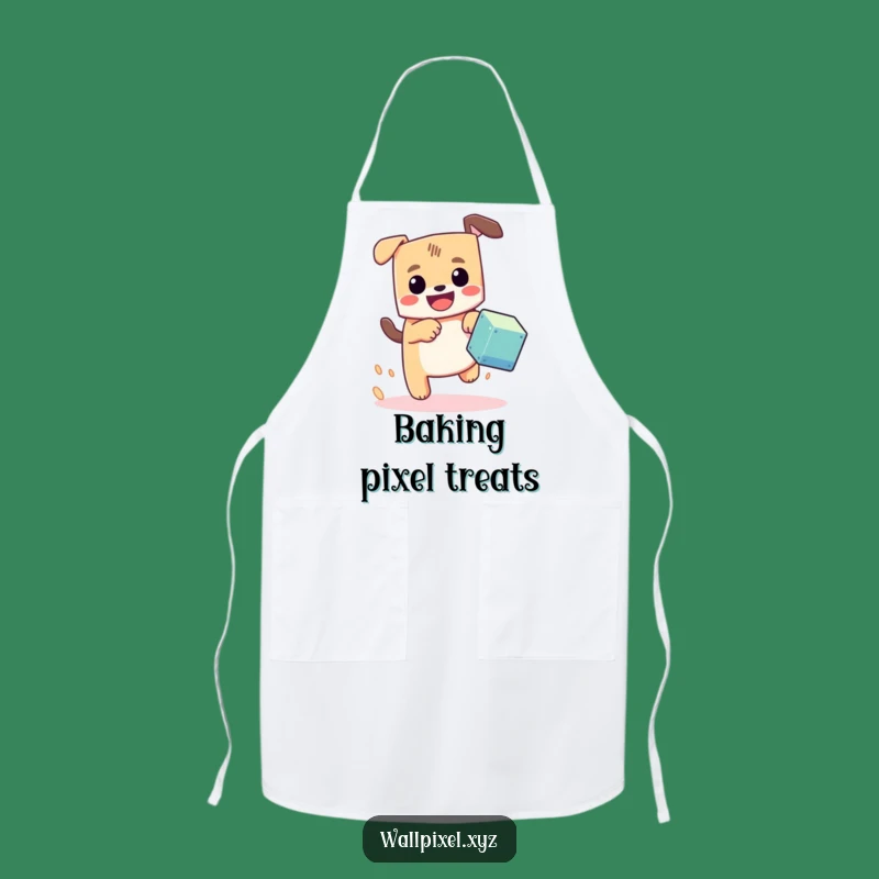Funny Pixel Dog Chase Apron: Cook & Play, Retro Dog Kitchen Style