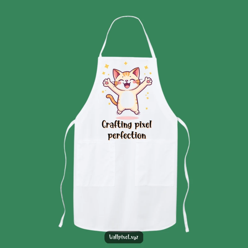 Funny Pixel Cat Leap Apron: Cook Up Fun, Retro Gamer Kitchen Style
