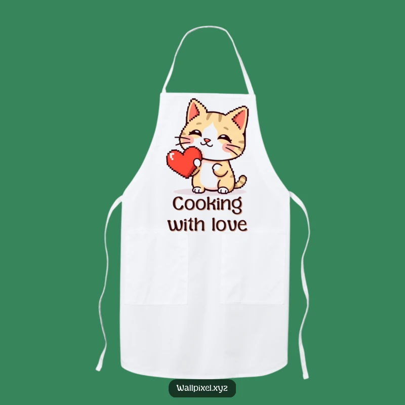 Funny Pixel Cat Heart Boop Apron: Kitchen Retro Fun, Perfect Pixelated Comedic Wear