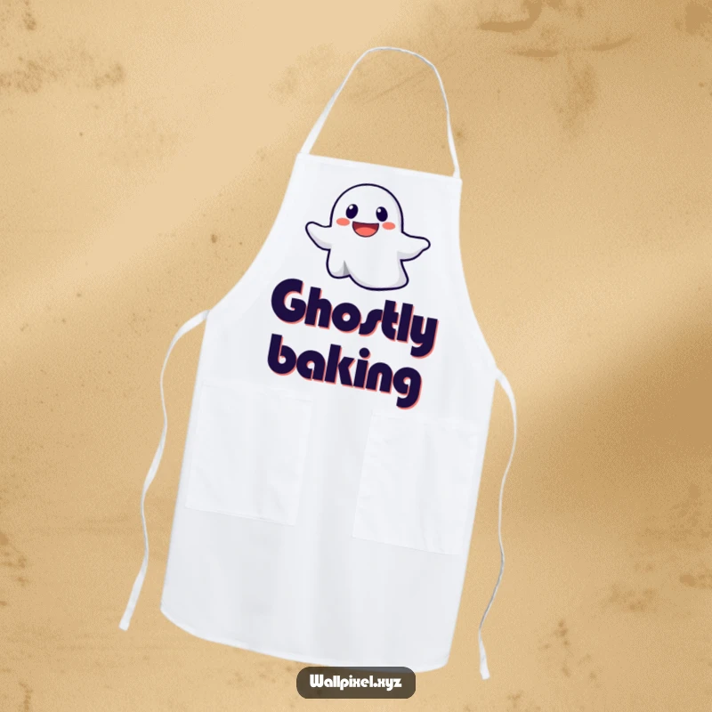 Funny apron with a determined pixelated ghost floating upwards, perfect for adding spooky fun to cooking tasks.