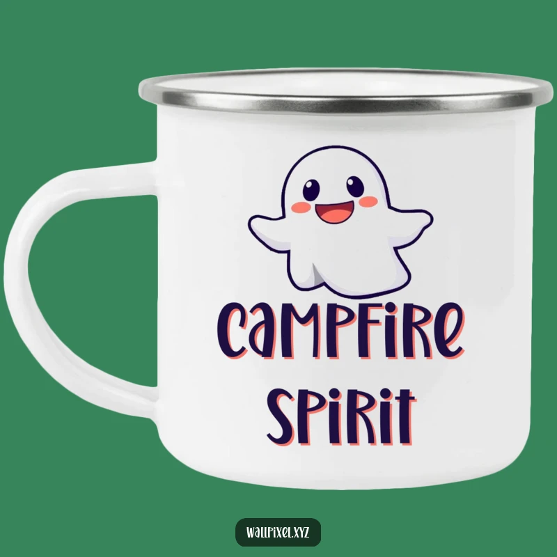 Funny Pixel Ghost Ascending Camping Mug: Spooky Trail Fun, Perfect Comedic Drinkware