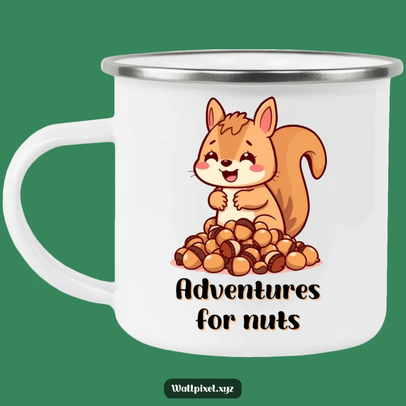Bring your hoarding spirit to the great outdoors with this funny squirrel camping mug! The blocky character and pixel acorns are a retro delight.