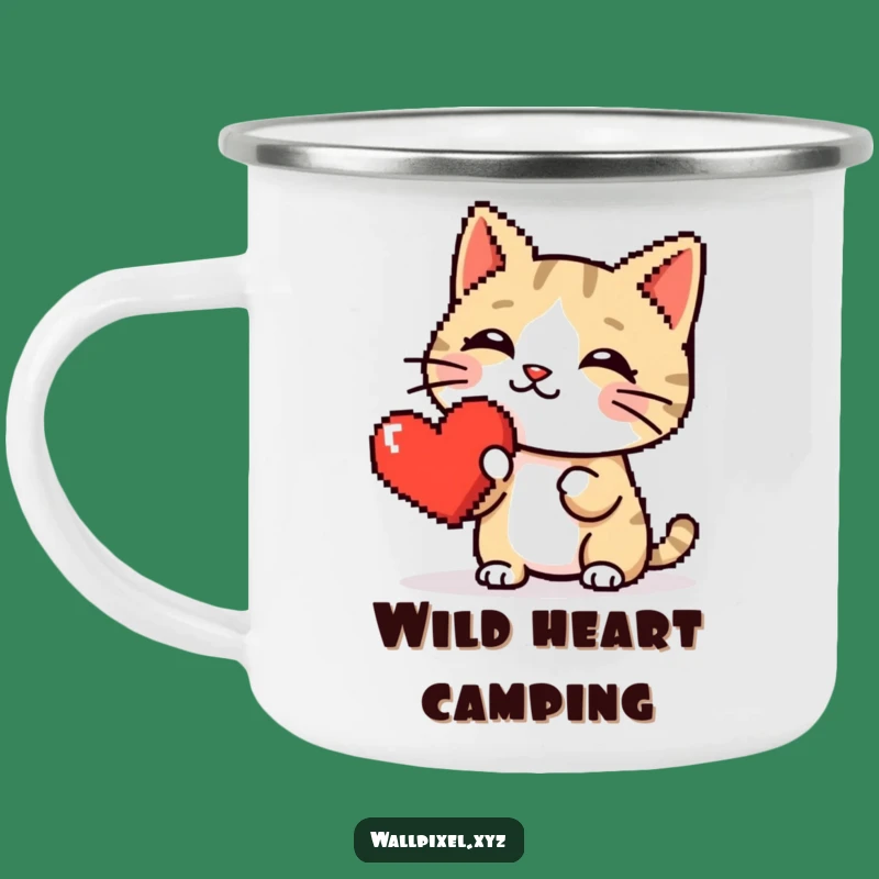 Funny Pixel Cat Heart Boop Camping Mug: Retro Trail Blazing, Perfect Pixelated Comedic Drinkware