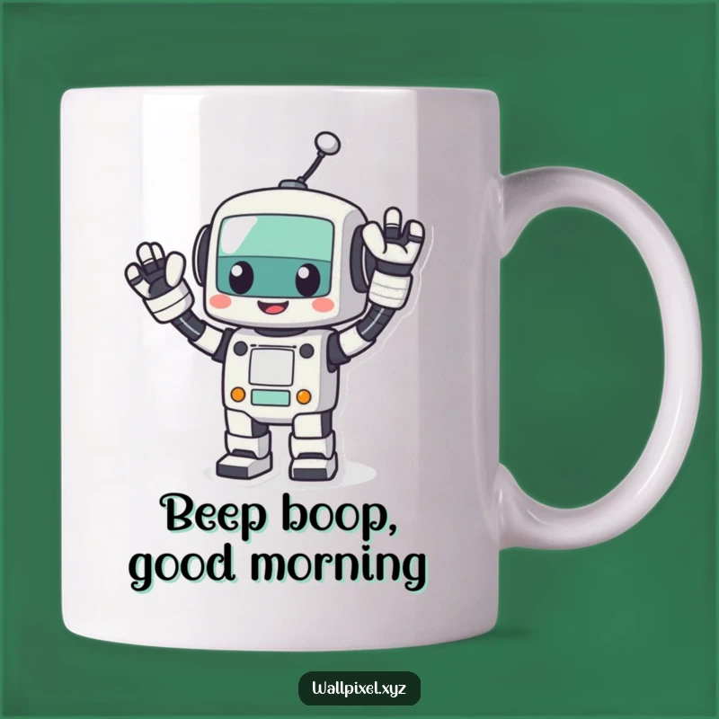 Funny Pixel Robot Wave Mug: Retro Tech Fun, Perfect Gift for Geeks