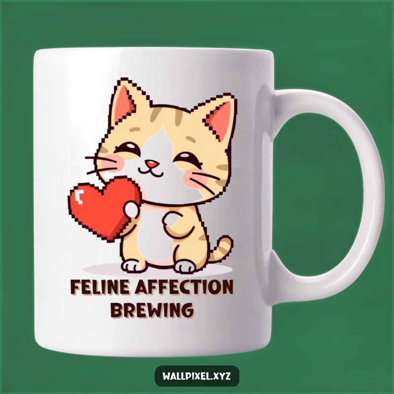 Funny Pixel Cat Heart Boop Mug: Retro Gaming Love, Perfect Pixelated Comedic Gift