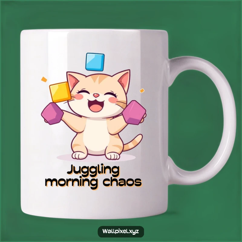 Funny Pixel Cat Juggling Mug: Giggling Cat, Perfect Funny Gift