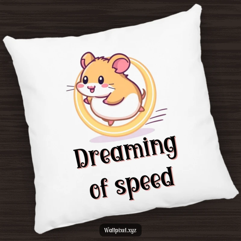 Funny Pixel Hamster Pillow: A pixelated hamster runs on a glowing wheel, bringing motivational comfort.