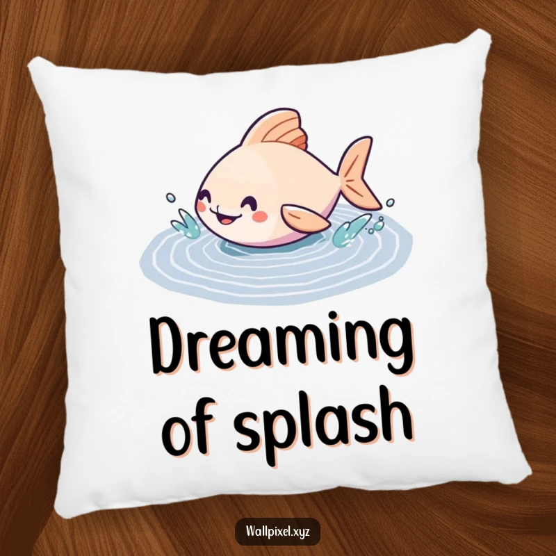 Funny pillow featuring a geometric fish character splashing in a pixelated puddle, offering comfort and artistic flair.