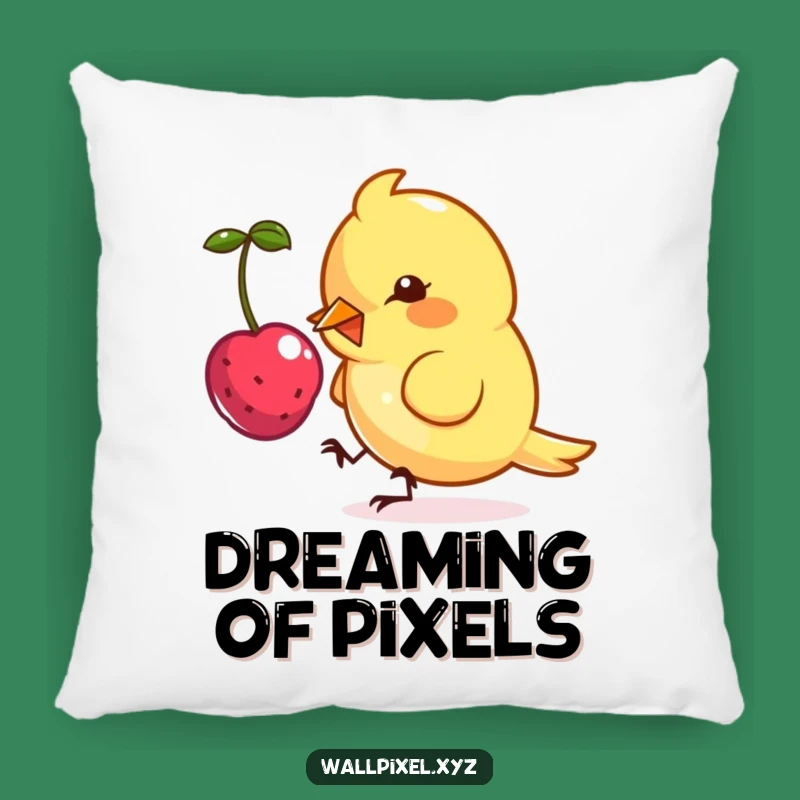 Funny Pixel Bird Pillow: Soft Angular Character Pecking Digital Berry, Cozy Comfort Gift