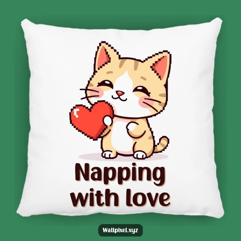 Funny Pixel Cat Heart Boop Pillow: Cozy Retro Comfort, Perfect Pixelated Comedic Accent