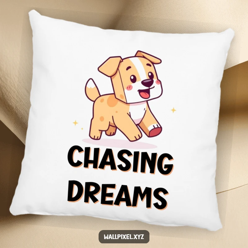 Funny Pixel Dog Pillow: A plush pillow depicting a blocky dog chasing its tail amidst a trail of sparkling pixels.