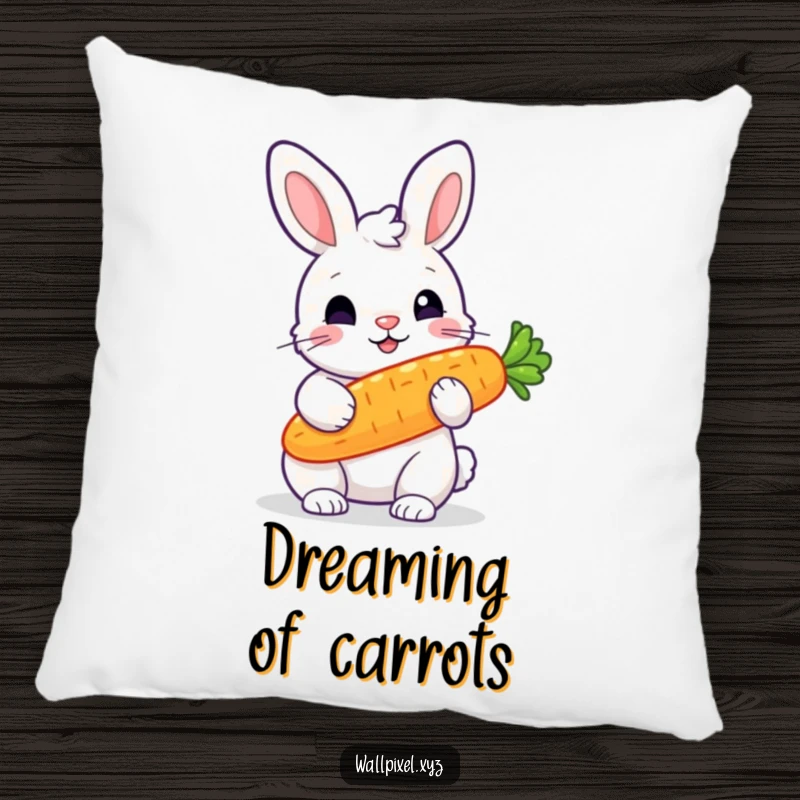 Funny pillow featuring a pixelated rabbit holding a radiant, glowing pixelated carrot, perfect for cozy, retro-themed relaxation.