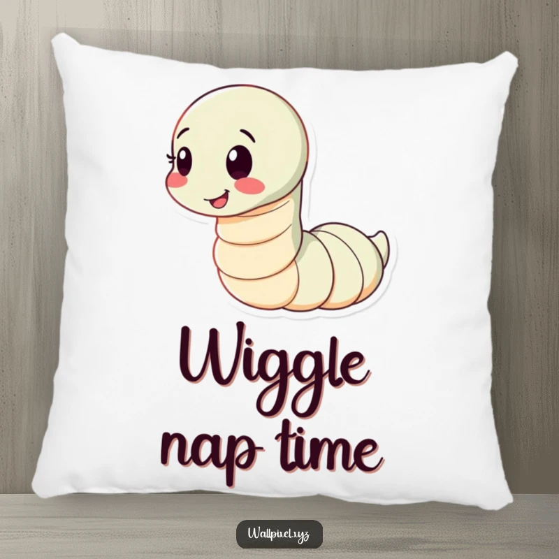 Funny pillow featuring a segmented worm character wiggling playfully with a happy expression, offering comfort and cheerful decor.