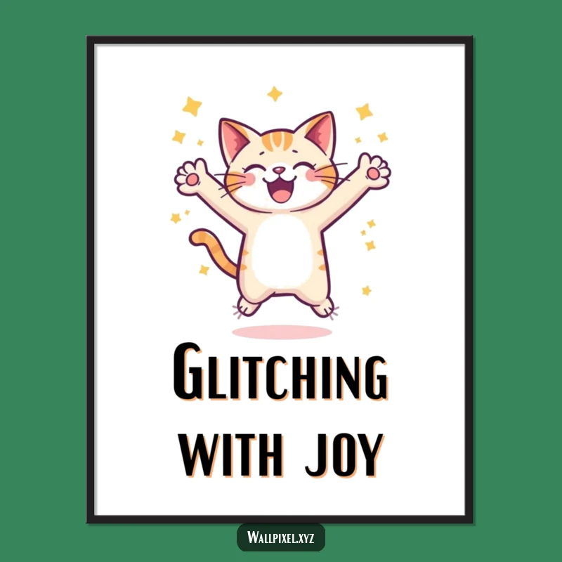 Funny Pixel Cat Leap Digital Print: Instant Retro Gaming Art for Your Walls