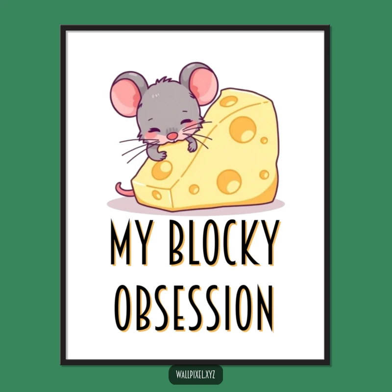 Funny Pixel Mouse Nibbling Cheese Digital Art - Retro Gaming Decor