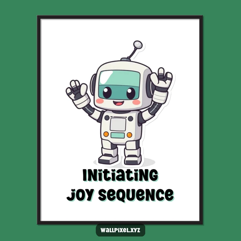 Funny Pixel Robot Wave Digital Print: Instant Retro Art for Tech Spaces