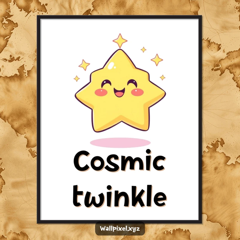Funny pixel star digital art print of a smiling, retro character twinkling rhythmically, adding nostalgic and cheerful vibes.