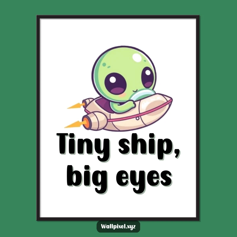 Funny Pixel Alien Spaceship Art Print: Kawaii UFO Scene, Perfect Comedic Wall Decor