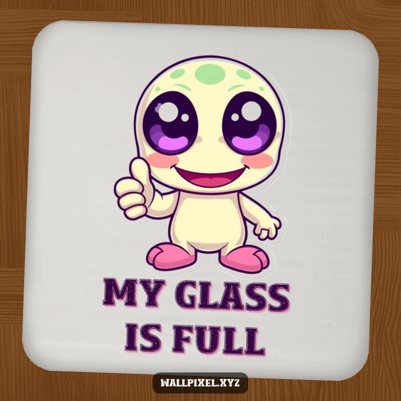 Funny laughing pixelated alien with large pixel eyes giving a thumbs up. Retro gaming inspired protective coasters.