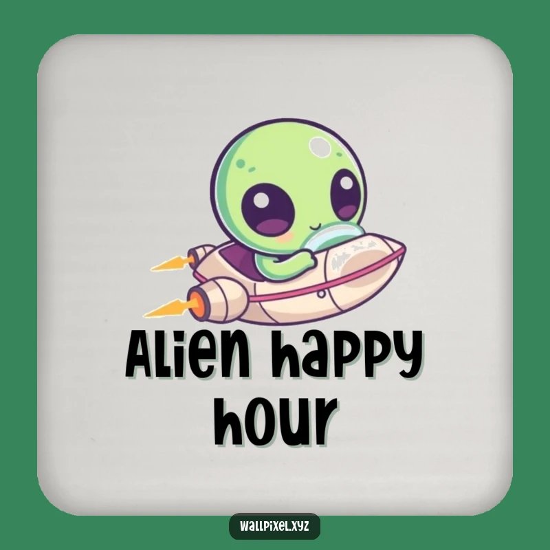 Funny Pixel Alien Spaceship Coaster: Kawaii Surface Protection, Perfect Comedic Decor
