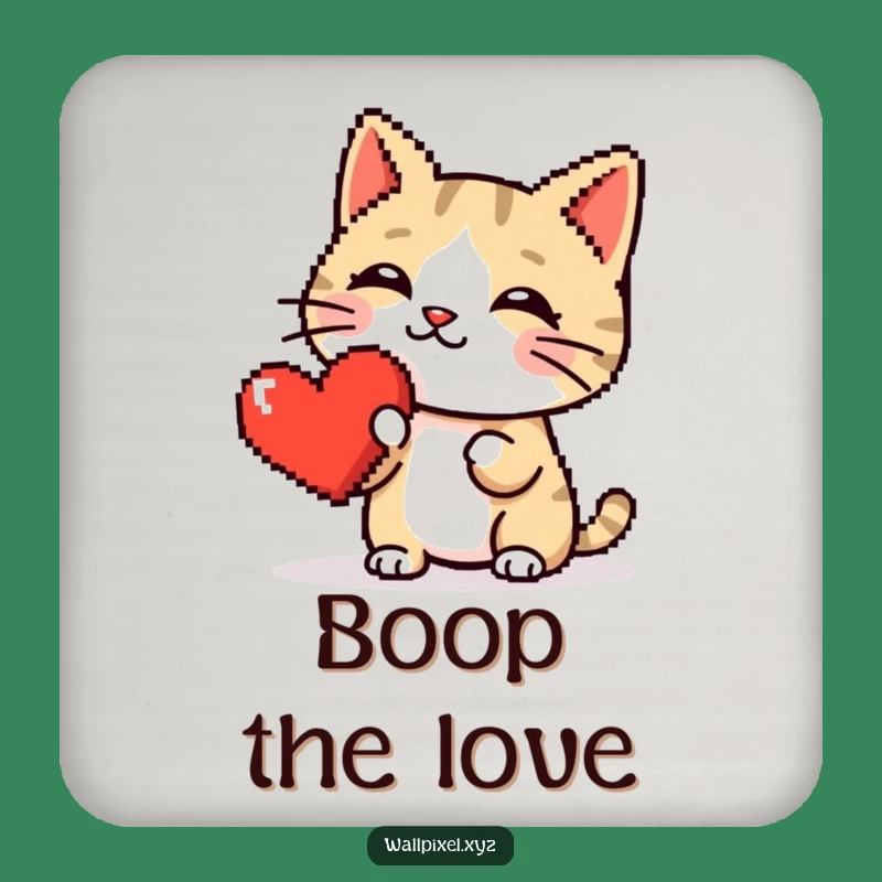 Funny Pixel Cat Heart Boop Coaster: Retro Surface Saver, Perfect Pixelated Comedic Decor