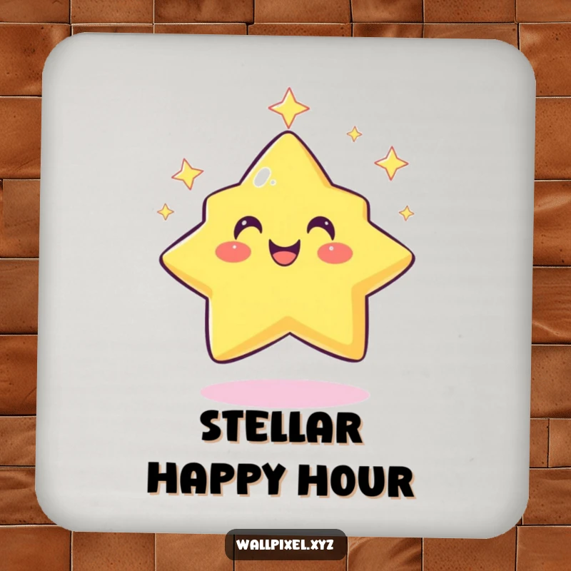 Funny pixel star coasters with a smiling, retro character twinkling rhythmically, offering humorous protection for beverages.