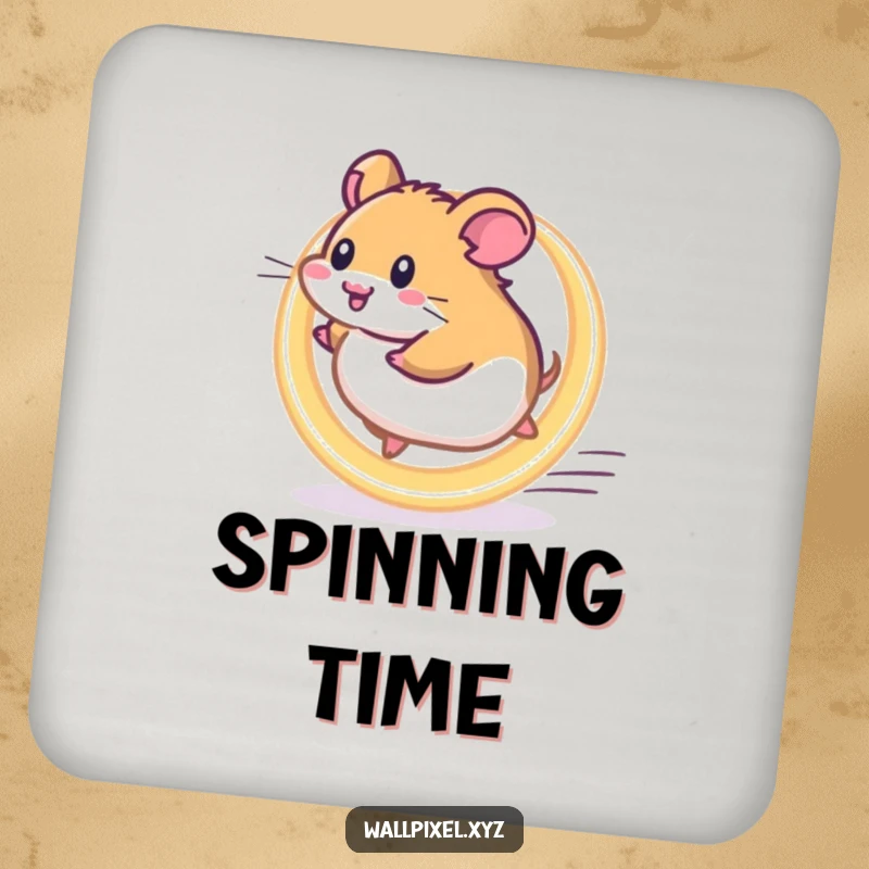 Funny Pixel Hamster Coaster: A pixelated hamster runs on a glowing wheel, protecting surfaces with playful motivation.