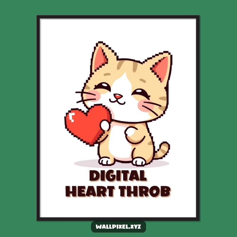 Funny Pixel Cat Heart Boop Poster: Retro Gaming Art, Perfect Pixelated Comedic Decor