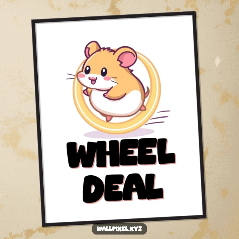 Funny Pixel Hamster Poster: A pixelated hamster energetically runs on a glowing wheel, symbolizing motivation and retro fun.