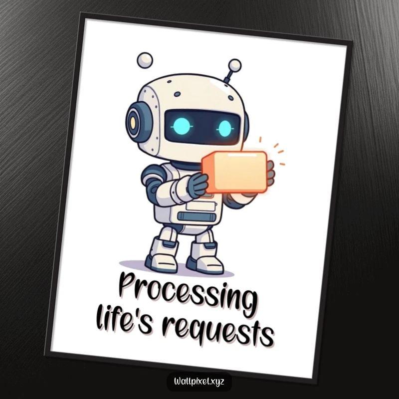 Funny poster art of a friendly, pixelated robot extending a luminous glowing cube, capturing a moment of digital generosity.