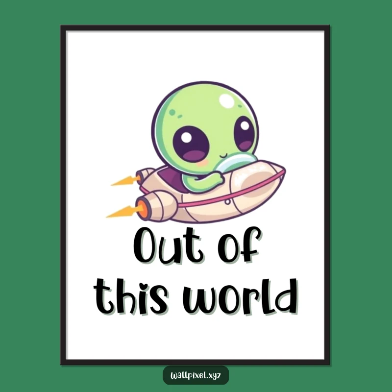 Funny Pixel Alien Spaceship Poster: Kawaii UFO Art, Perfect Extraterrestrial Comedic Decor
