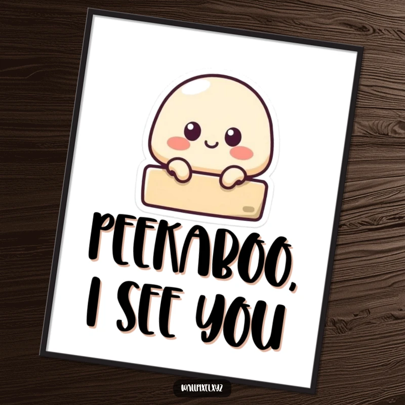 Funny poster featuring a small pixelated blob peeking from behind a block, a nostalgic and humorous wall decoration.