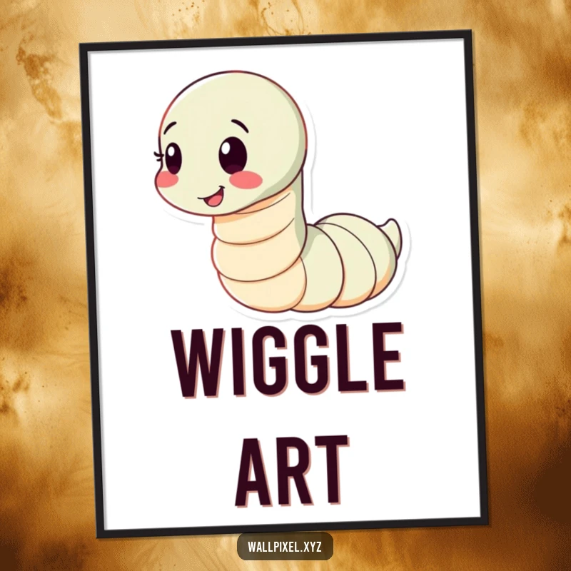 Funny poster print of a segmented worm wiggling playfully with a happy expression, a cheerful and artistic decoration.