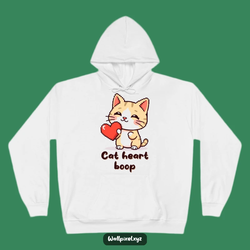 Funny Pixel Cat Heart Boop Hoodie: Cozy Retro Gaming Comfort, Perfect Pixelated Gift