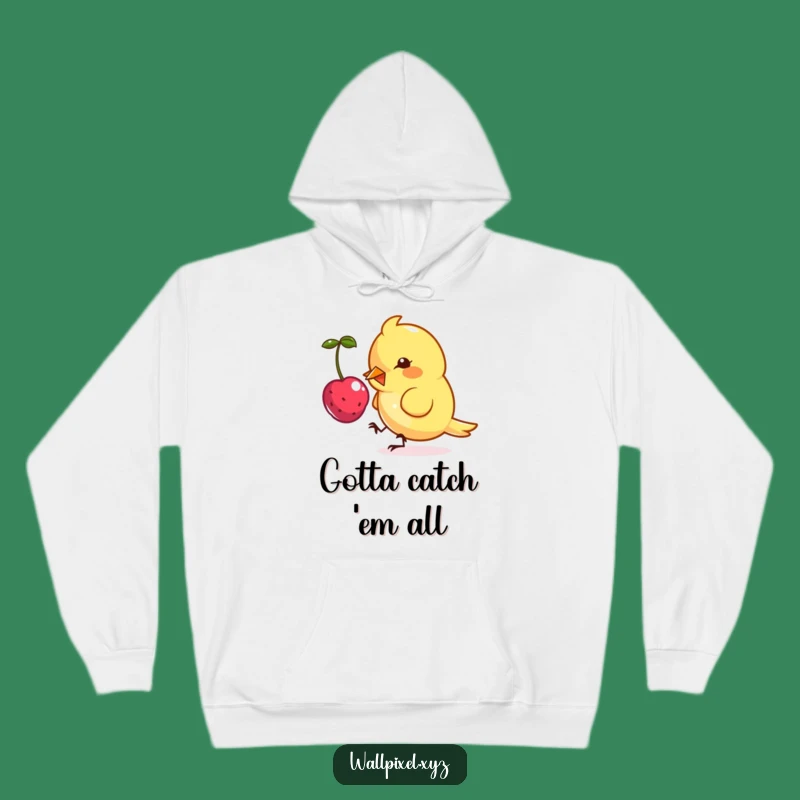 Funny Pixel Bird Hoodie: Cozy Angular Character Pecking Digital Berry, Warm Gamer Gift