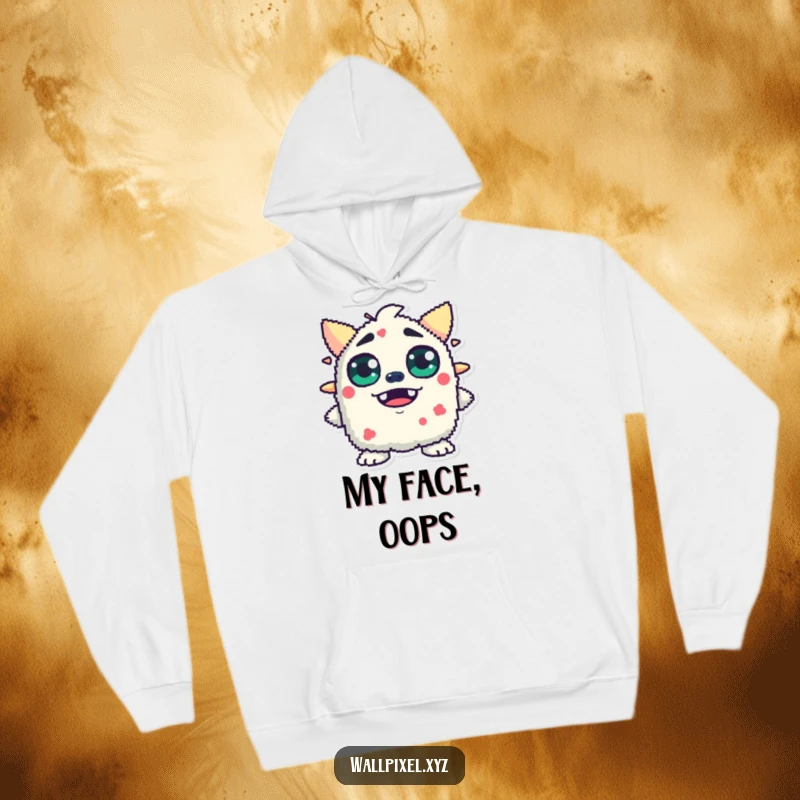 Funny hoodie depicting a pixelated monster with oversized, blocky eyes, conveying exaggerated surprise and a retro aesthetic.