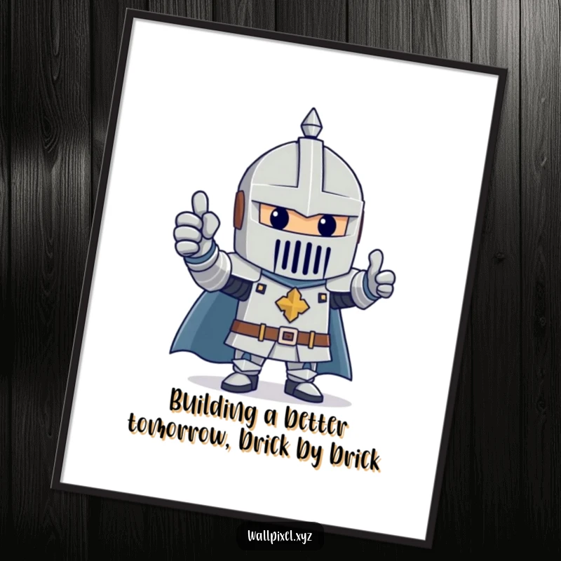 Funny Free Printable Wall Art: A cheerful knight constructed from blocks proudly gives a thumbs up gesture.
