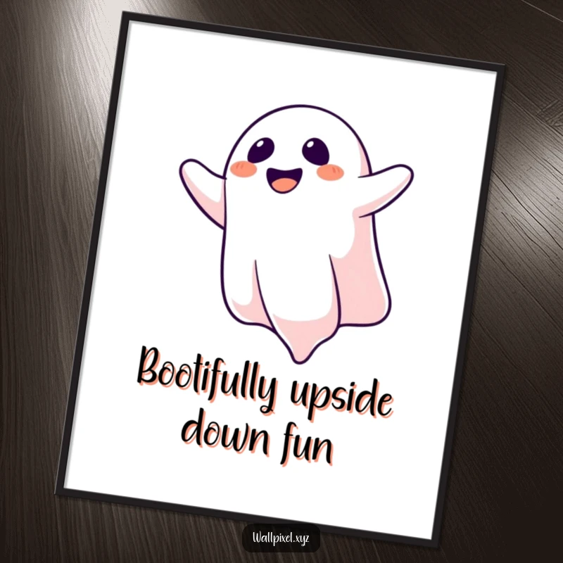 Funny Free Printable Wall Art: A pixelated ghost gleefully laughing while floating upside down, adding a whimsical touch.