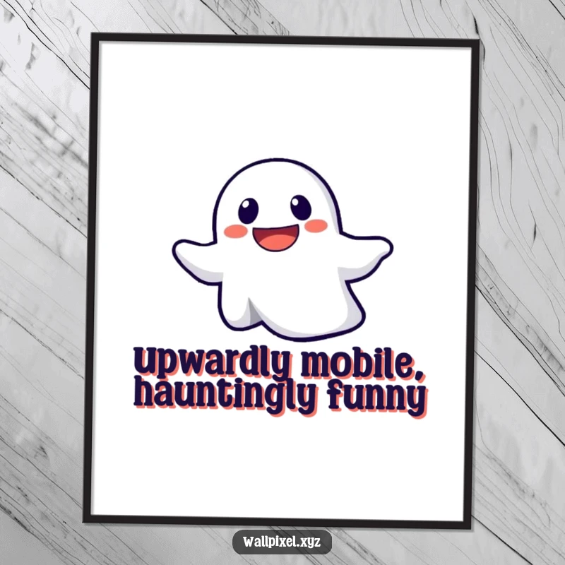 Funny Free Printable Wall Art: A smiley pixel ghost floats determinedly upwards, adding a quirky vibe, downloadable art.