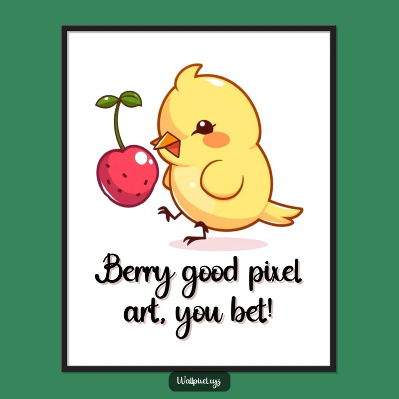 Funny Free Printable Wall Art: Pixel Bird Pecks Berry - Downloadable Gamer Decor!