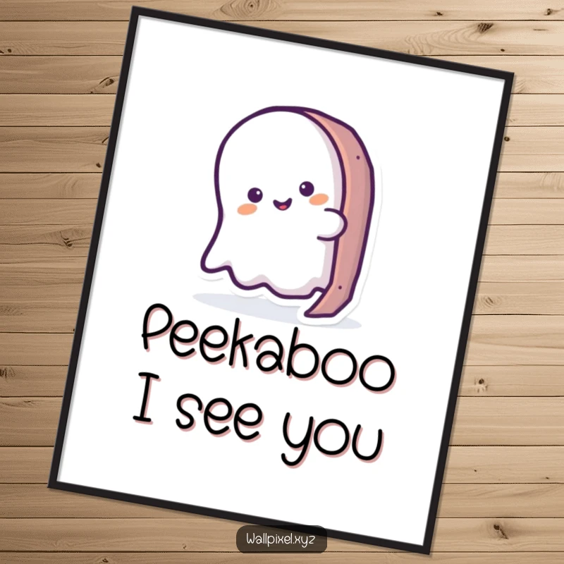 Funny Free Printable Ghost Wall Art, a cute pixel ghost peeking from behind a retro object, gamer decor.