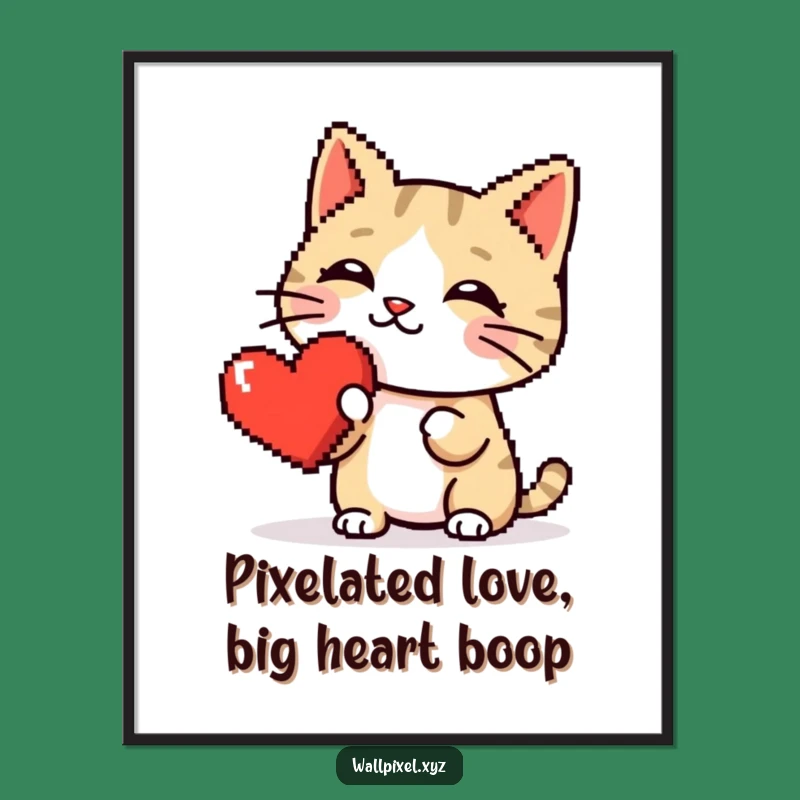 Free Printable Wall Art: Pixel Cat Heart Boop - Retro Gaming Downloadable Decor!
