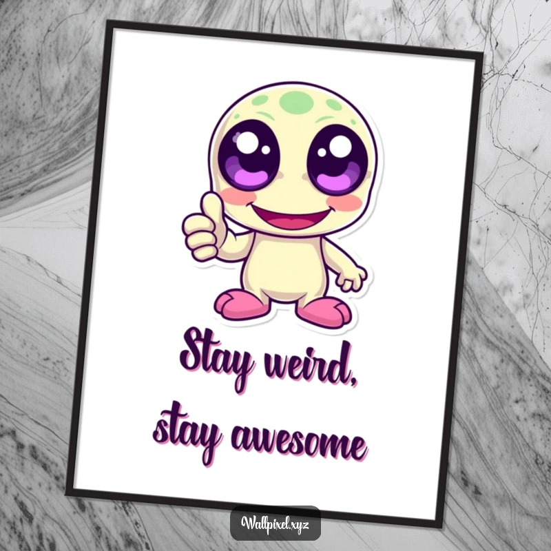 Funny Free Printable Wall Art: A laughing pixelated alien with large eyes gives a classic thumbs up, exuding retro gamer vibes.