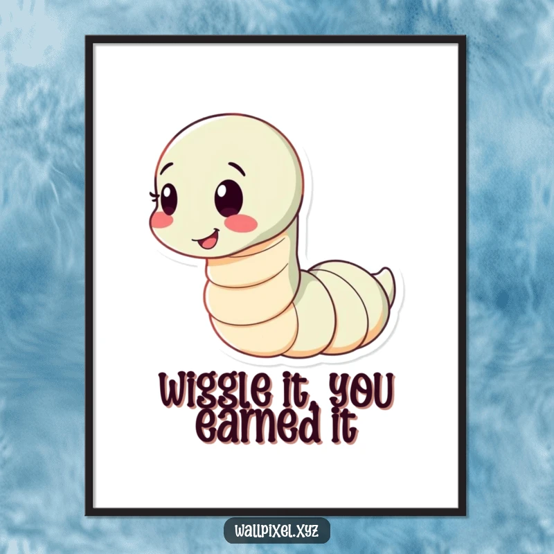 Funny Free Printable Wall Art: A segmented worm character playfully wiggling with a big, happy expression, full of life and fun.