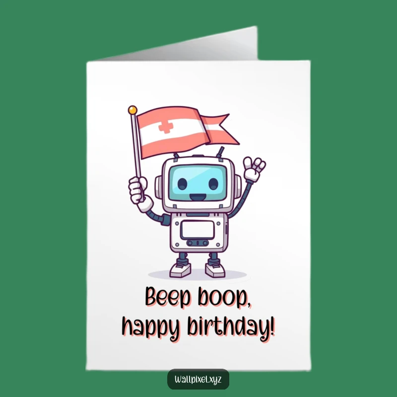 Free Printable Robot Birthday Card - Funny Pixelated Joy Downloadable Gift