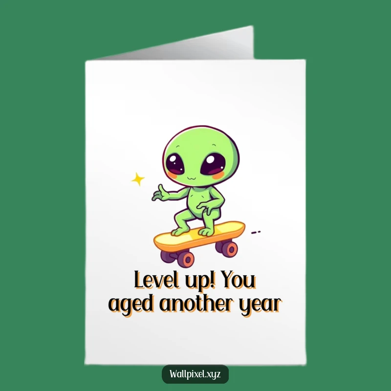 Free Printable Alien Birthday Card: Pixelated Skater Winks for a Funny Downloadable Gift