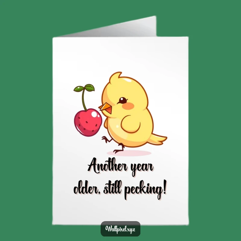 Free Printable Birthday Card: Funny Pixel Bird Pecking Berries - Downloadable Fun!