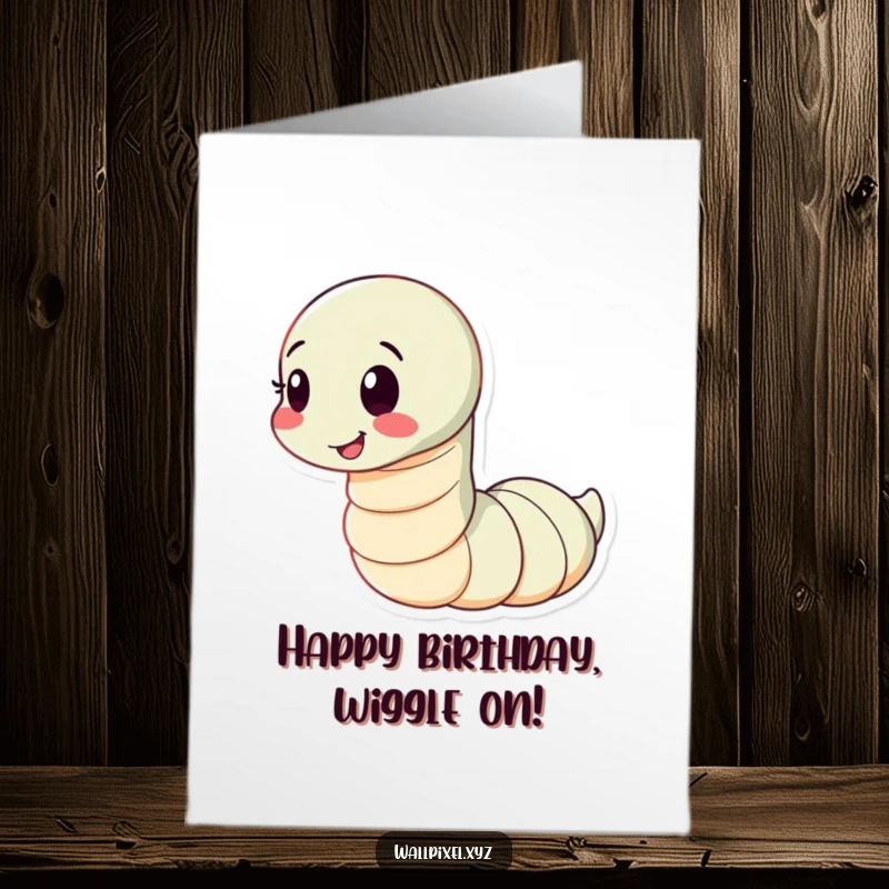 Funny Free Printable Birthday Card: A segmented worm wiggling playfully with a big smile, celebrating a happy birthday with joy.