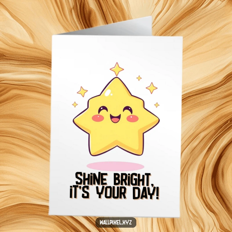 Funny Free Printable Birthday Card featuring a smiling pixelated star twinkling rhythmically, radiating festive energy.