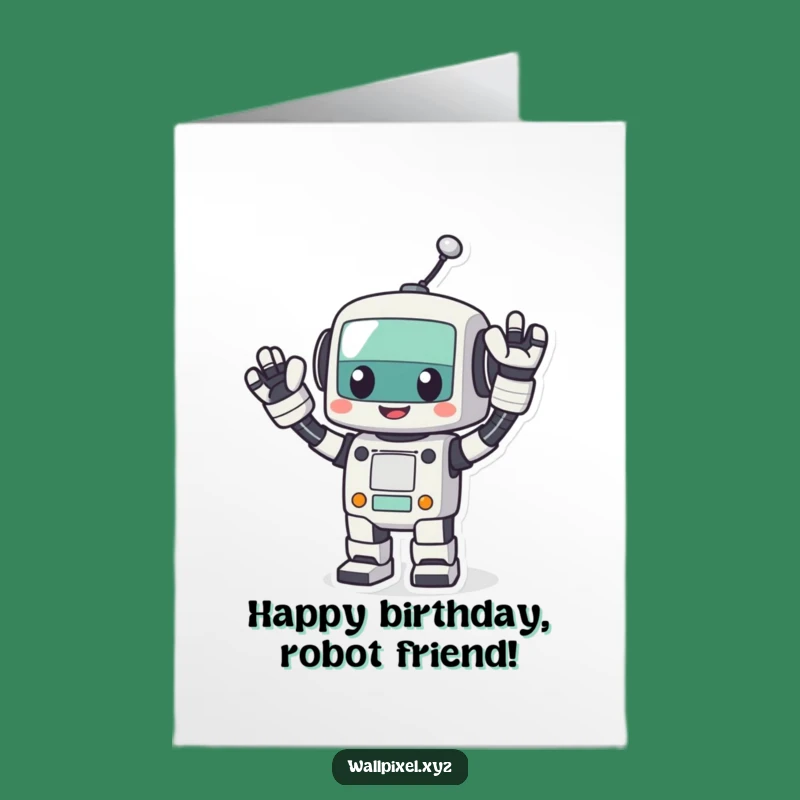 Free Printable Birthday Card: Pixel Robot Wave Funny Downloadable Gift